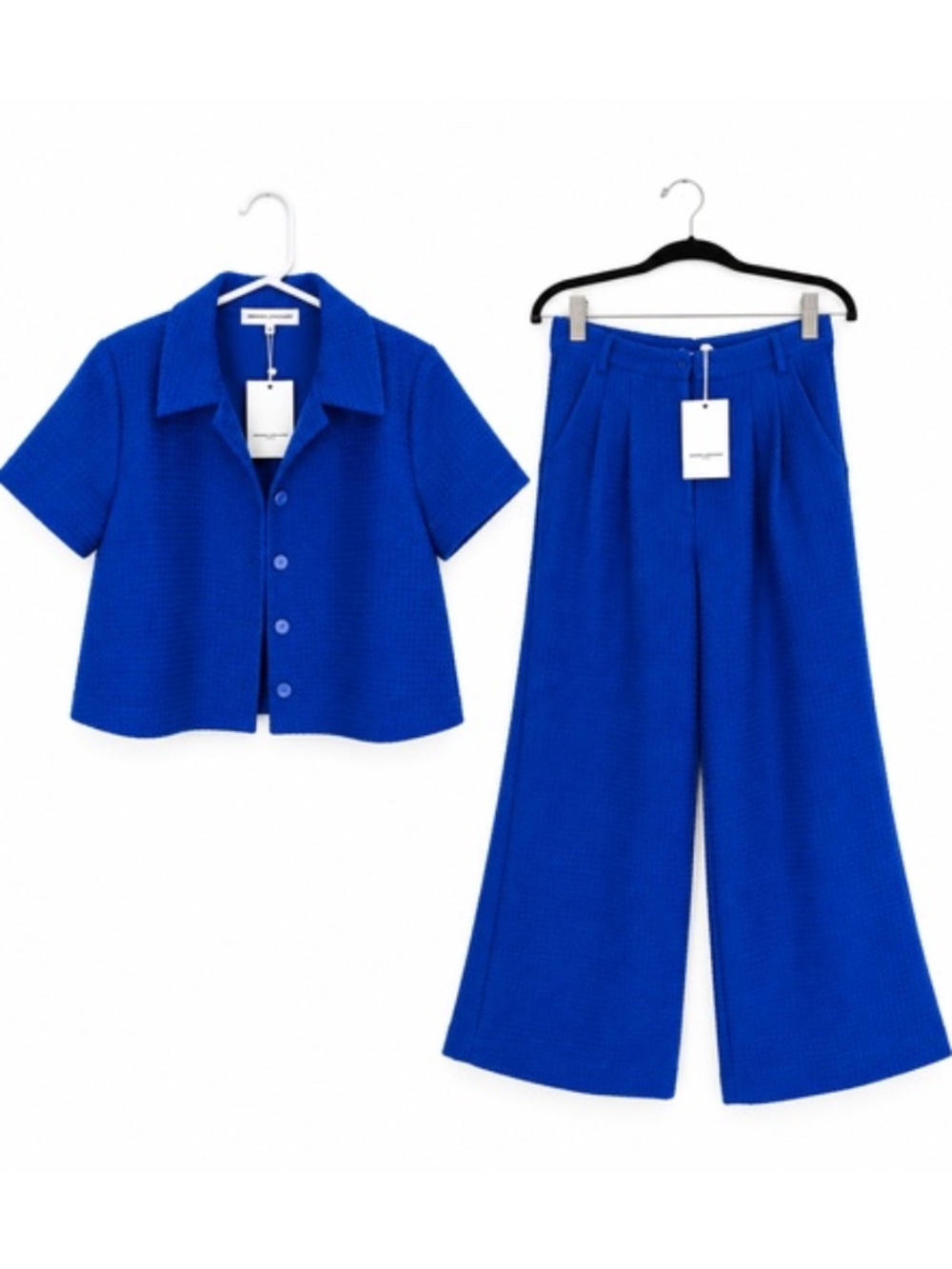 Amanda Uprichard Cobalt Blue Textured Top Wide Leg Pants Set NWT